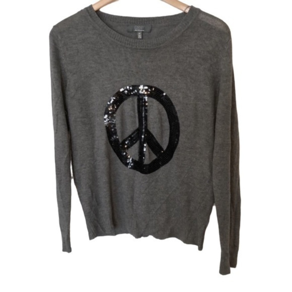 GRAY | Women’s GRAY Saks Fifth Avenue Angora Gray Sweater Black Sequin Peace S/P